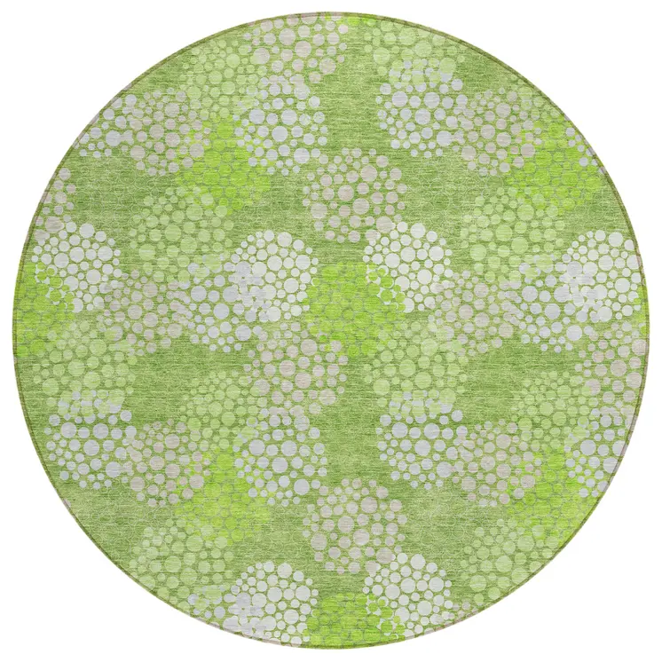 8' Green Ivory And Gray Round Polka Dot Washable Indoor Outdoor Area Rug