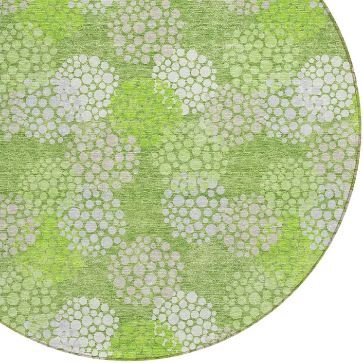 8' Green Ivory And Gray Round Polka Dot Washable Indoor Outdoor Area Rug