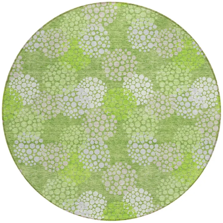 8' Green Ivory And Gray Round Polka Dot Washable Indoor Outdoor Area Rug