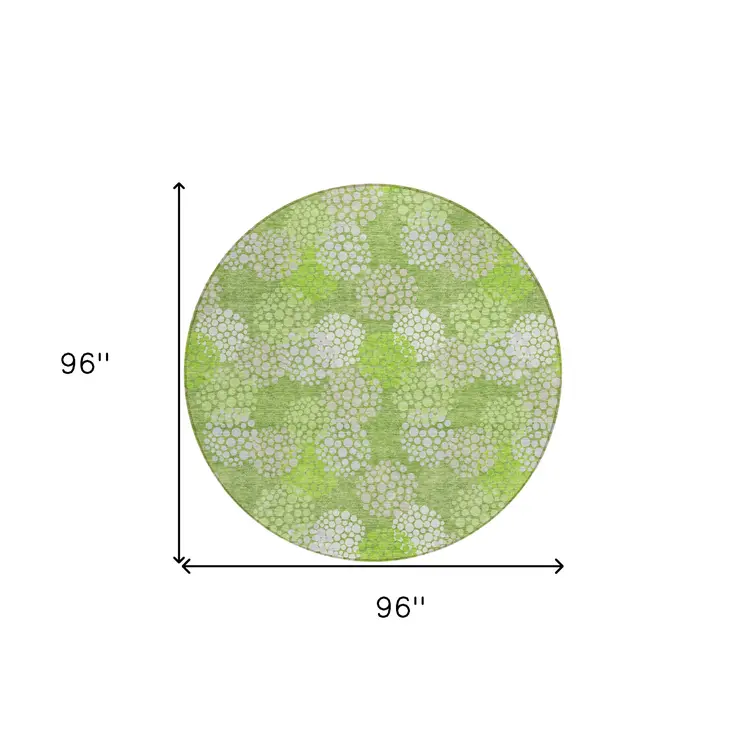 8' Green Ivory And Gray Round Polka Dot Washable Indoor Outdoor Area Rug