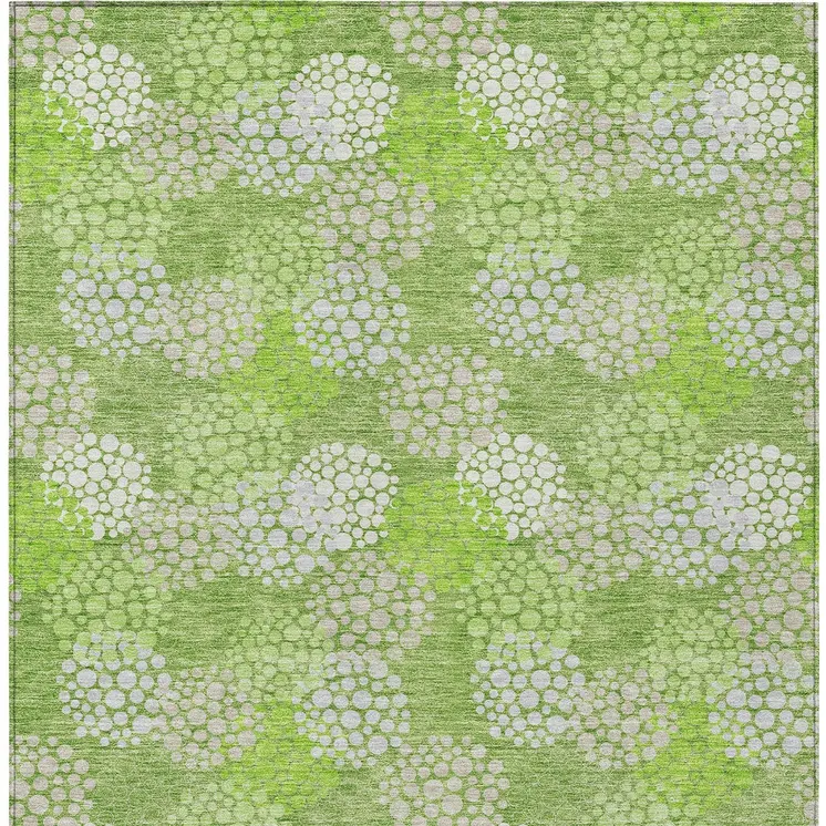 8' X 10' Green Ivory And Gray Polka Dot Washable Indoor Outdoor Area Rug