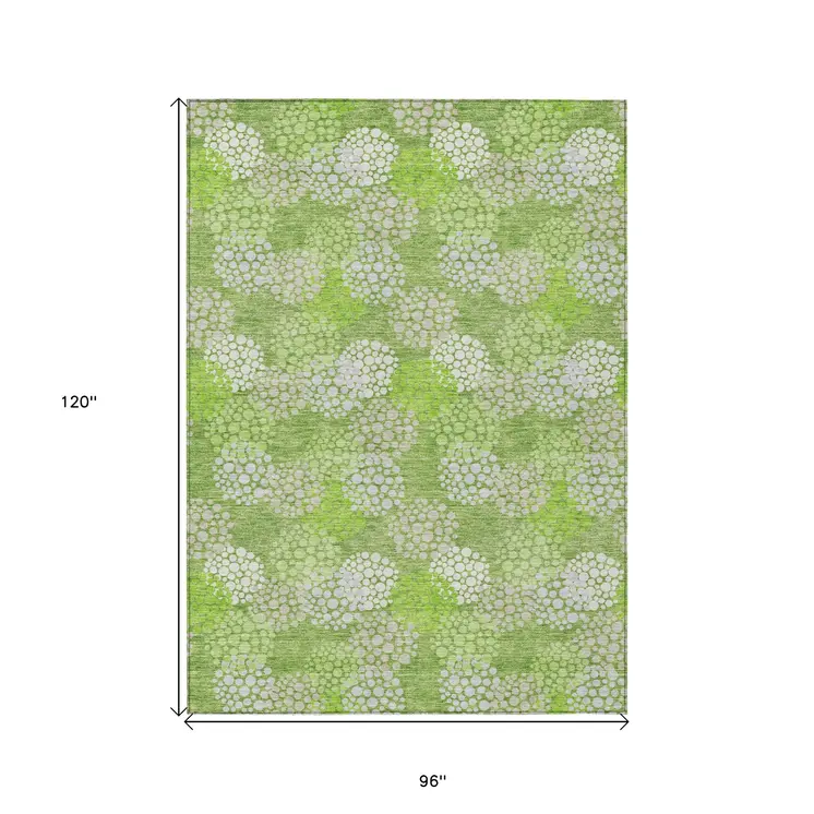 8' X 10' Green Ivory And Gray Polka Dot Washable Indoor Outdoor Area Rug