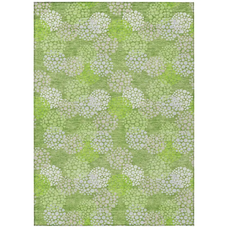 8' X 10' Green Ivory And Gray Polka Dot Washable Indoor Outdoor Area Rug