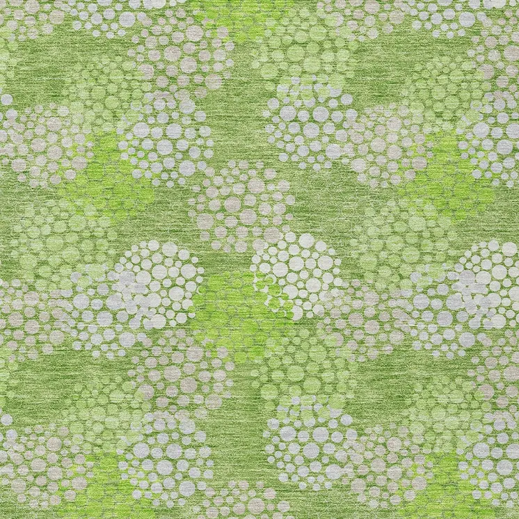 8' X 10' Green Ivory And Gray Polka Dot Washable Indoor Outdoor Area Rug