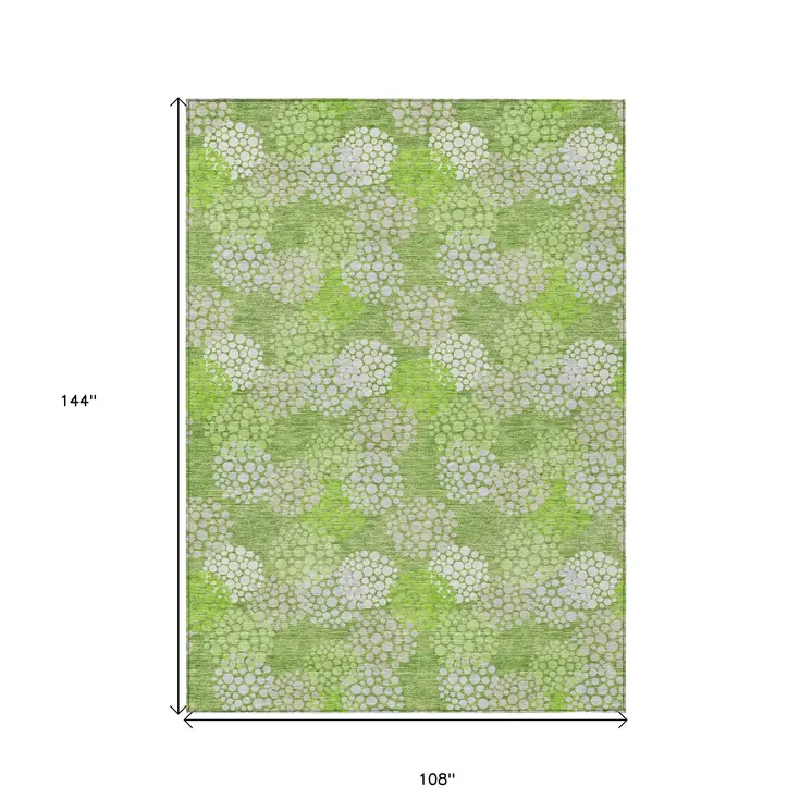 9' X 12' Green Ivory And Gray Polka Dot Washable Indoor Outdoor Area Rug