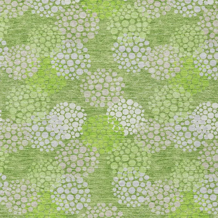9' X 12' Green Ivory And Gray Polka Dot Washable Indoor Outdoor Area Rug