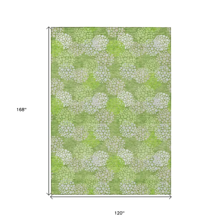 10' X 14' Green Ivory And Gray Polka Dot Washable Indoor Outdoor Area Rug