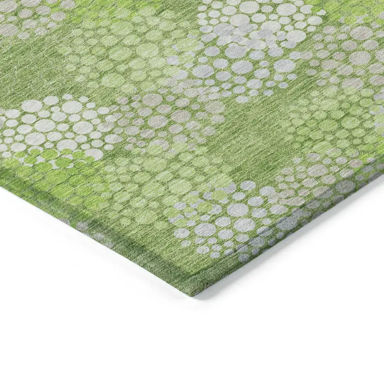 10' X 14' Green Ivory And Gray Polka Dot Washable Indoor Outdoor Area Rug