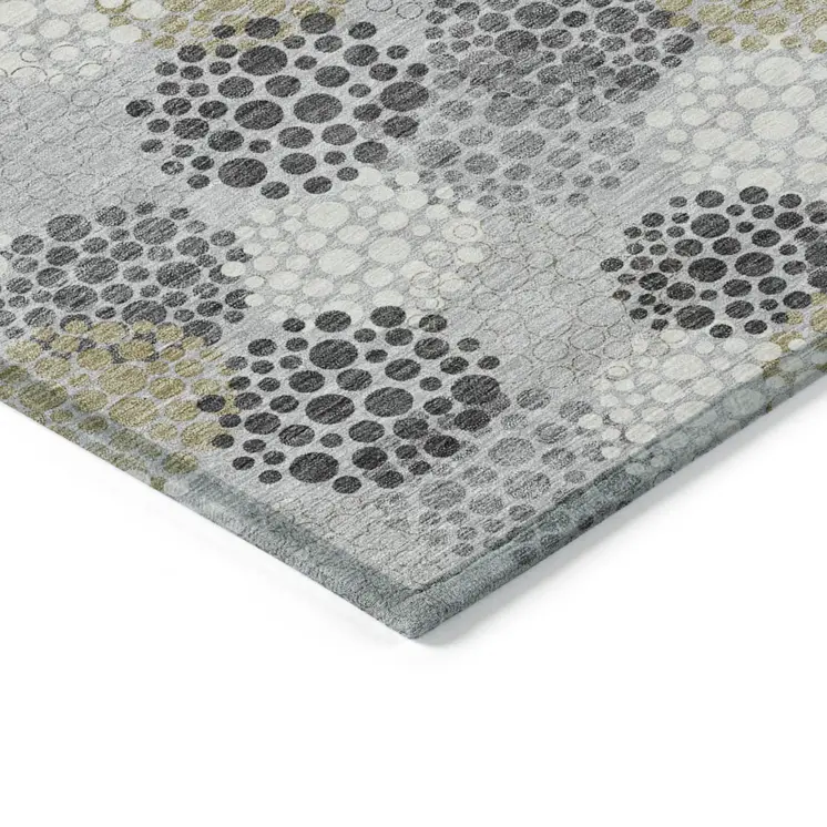 3' X 5' Gray Silver And Ivory Polka Dot Washable Indoor Outdoor Area Rug