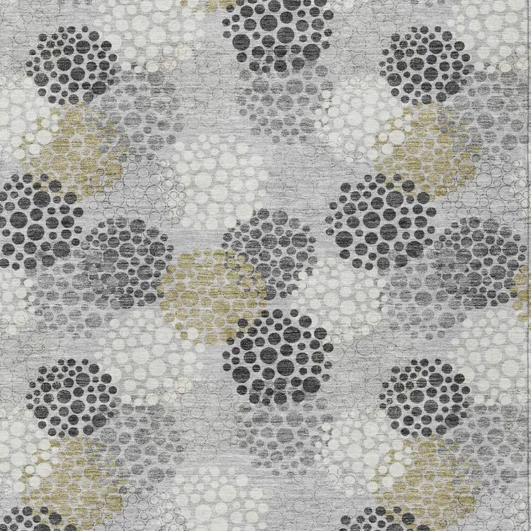3' X 5' Gray Silver And Ivory Polka Dot Washable Indoor Outdoor Area Rug