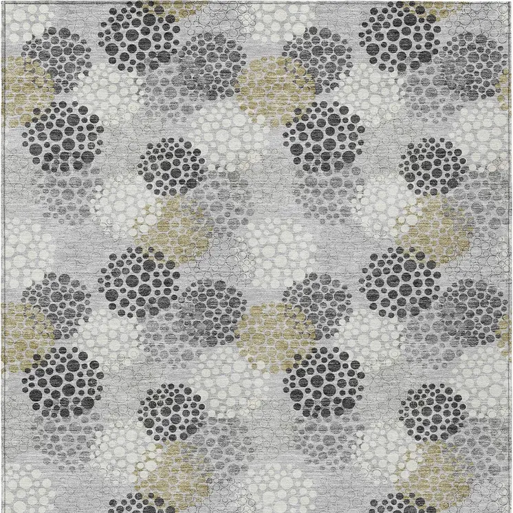 5' X 8' Gray Silver And Ivory Polka Dot Washable Indoor Outdoor Area Rug