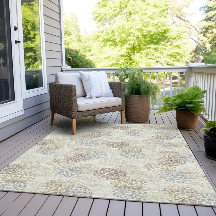 3' X 5' Ivory Brown And Gray Polka Dot Washable Indoor Outdoor Area Rug