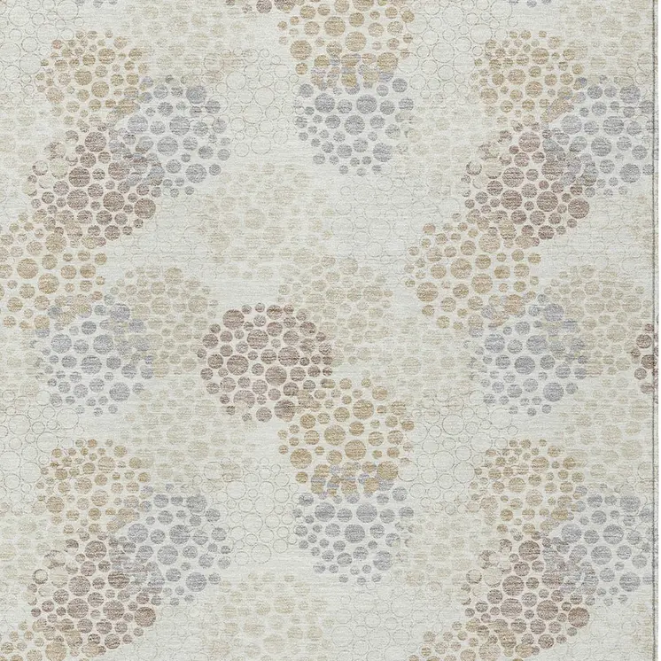 5' X 8' Ivory Brown And Gray Polka Dot Washable Indoor Outdoor Area Rug