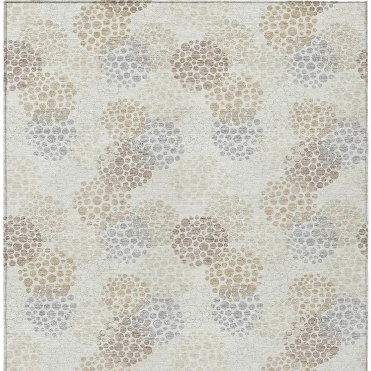 9' X 12' Ivory Brown And Gray Polka Dot Washable Indoor Outdoor Area Rug