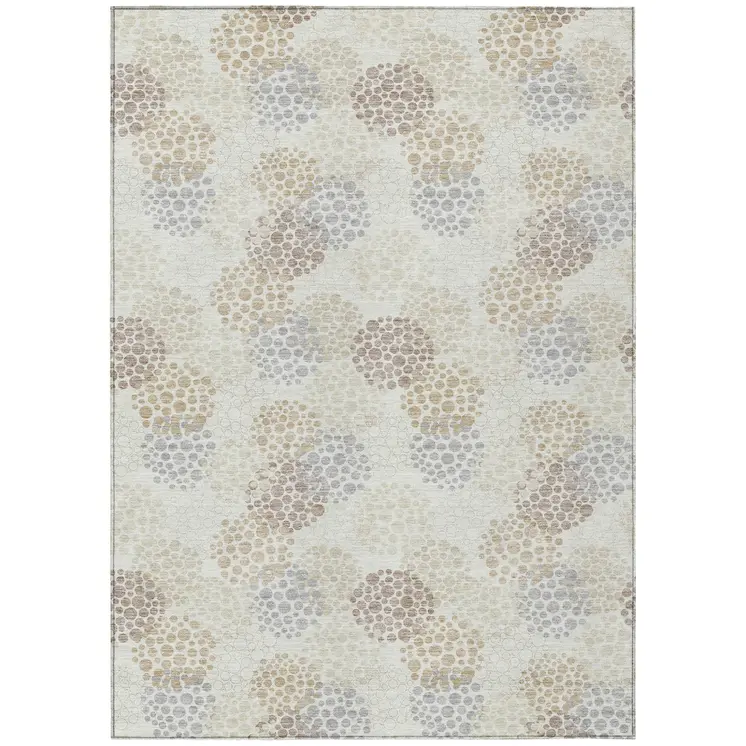 9' X 12' Ivory Brown And Gray Polka Dot Washable Indoor Outdoor Area Rug