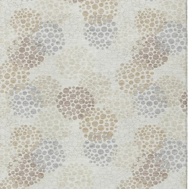 9' X 12' Ivory Brown And Gray Polka Dot Washable Indoor Outdoor Area Rug