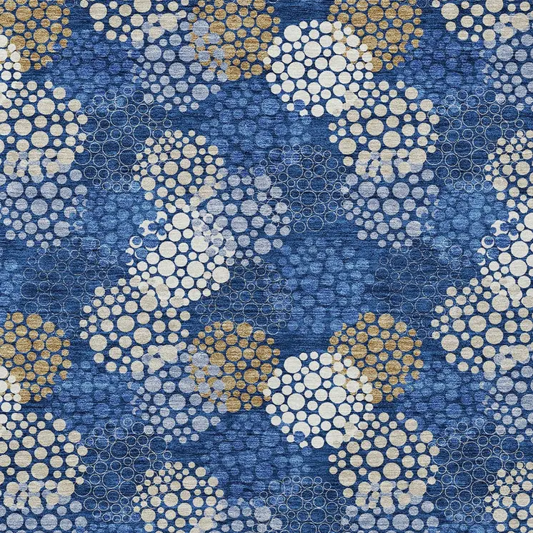 3' X 5' Navy Blue Brown And Ivory Polka Dot Washable Indoor Outdoor Area Rug