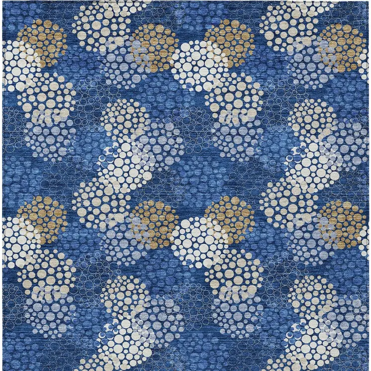 5' X 8' Navy Blue Brown And Ivory Polka Dot Washable Indoor Outdoor Area Rug