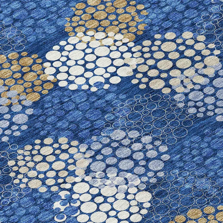5' X 8' Navy Blue Brown And Ivory Polka Dot Washable Indoor Outdoor Area Rug