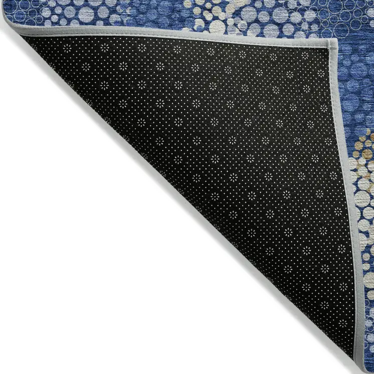 9' X 12' Navy Blue Brown And Ivory Polka Dot Washable Indoor Outdoor Area Rug