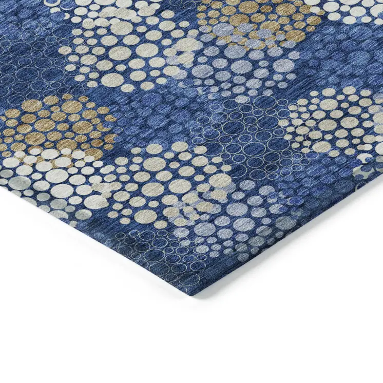 9' X 12' Navy Blue Brown And Ivory Polka Dot Washable Indoor Outdoor Area Rug