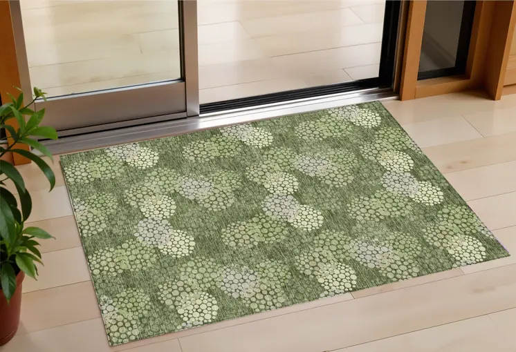 3' X 5' Olive Green And Gray Polka Dot Washable Indoor Outdoor Area Rug