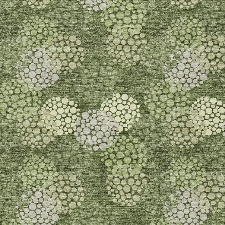 5' X 8' Olive Green And Gray Polka Dot Washable Indoor Outdoor Area Rug