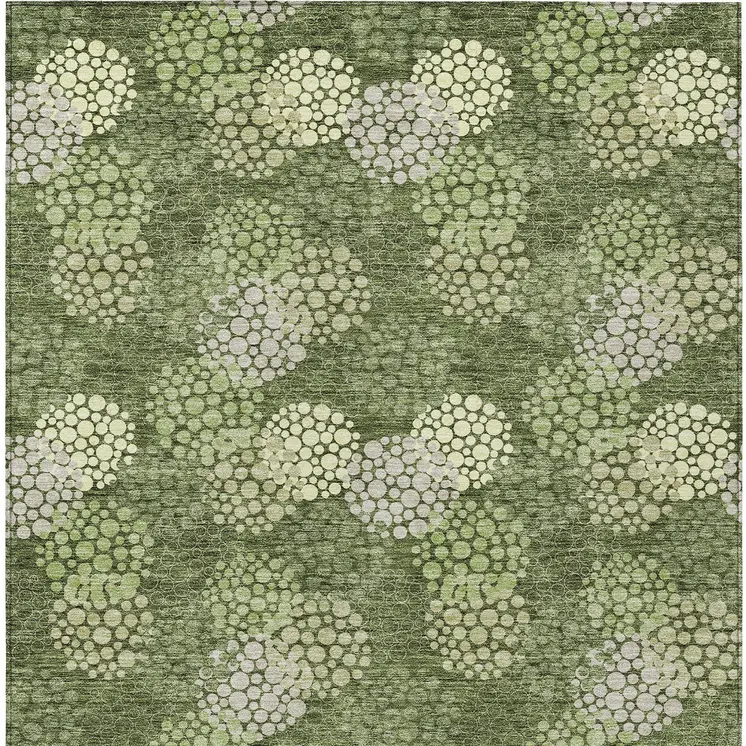 8' X 10' Olive Green And Gray Polka Dot Washable Indoor Outdoor Area Rug