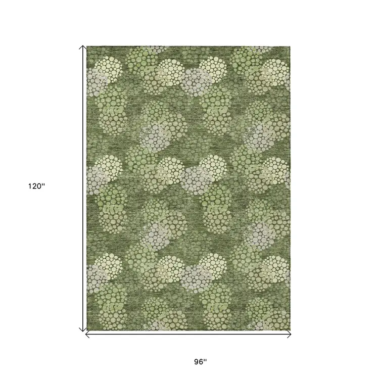 8' X 10' Olive Green And Gray Polka Dot Washable Indoor Outdoor Area Rug