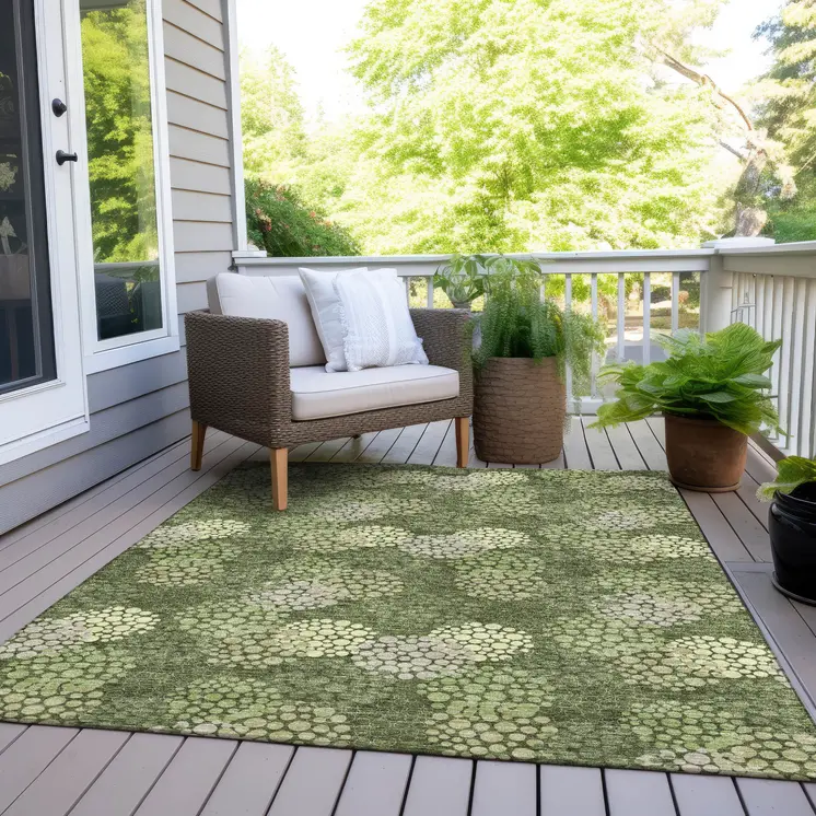 8' X 10' Olive Green And Gray Polka Dot Washable Indoor Outdoor Area Rug