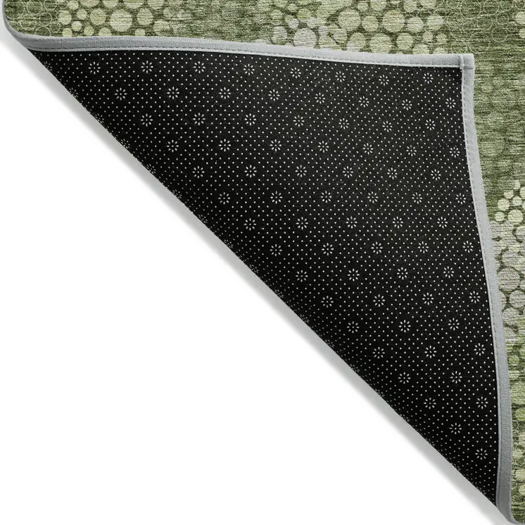 8' X 10' Olive Green And Gray Polka Dot Washable Indoor Outdoor Area Rug