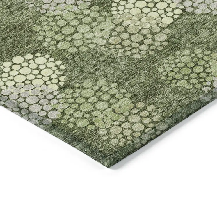 8' X 10' Olive Green And Gray Polka Dot Washable Indoor Outdoor Area Rug