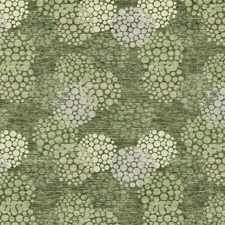 8' X 10' Olive Green And Gray Polka Dot Washable Indoor Outdoor Area Rug