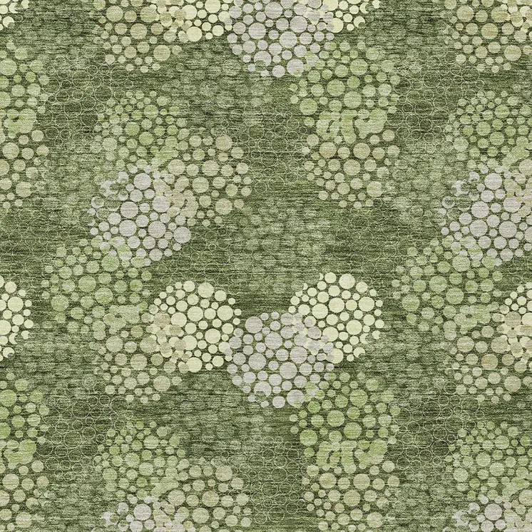 9' X 12' Olive Green And Gray Polka Dot Washable Indoor Outdoor Area Rug