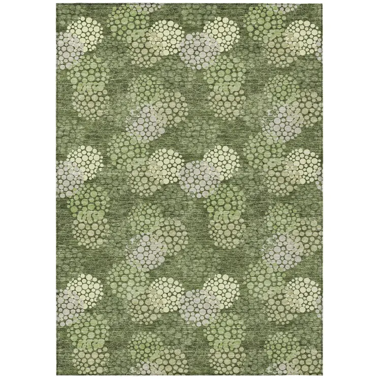 10' X 14' Olive Green And Gray Polka Dot Washable Indoor Outdoor Area Rug