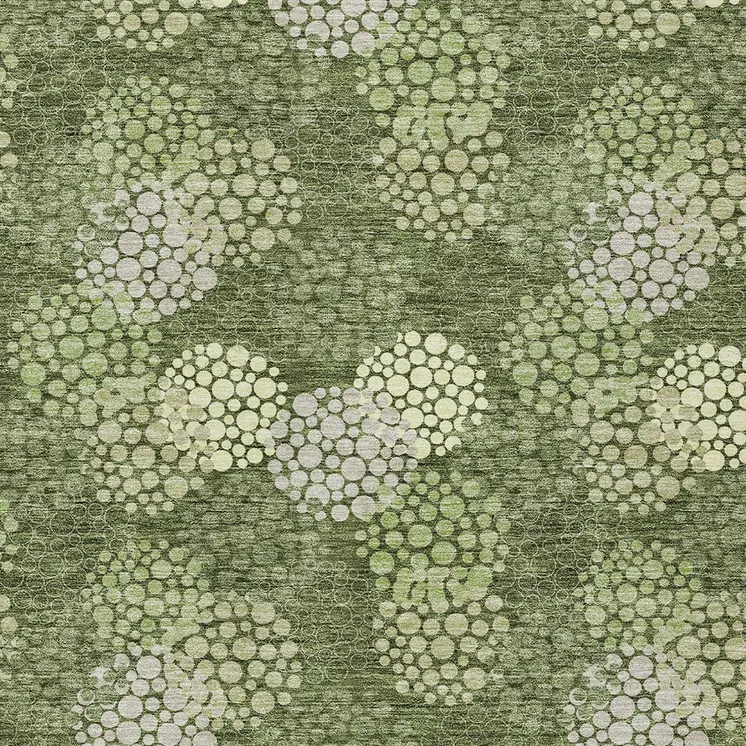 10' X 14' Olive Green And Gray Polka Dot Washable Indoor Outdoor Area Rug