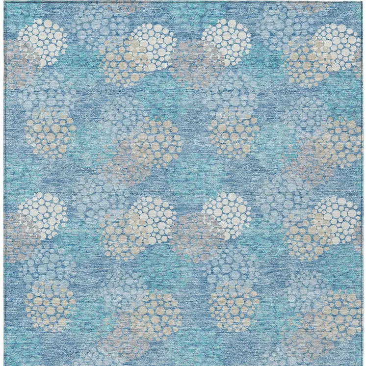 8' X 10' Sky Blue Gray And Ivory Polka Dot Washable Indoor Outdoor Area Rug