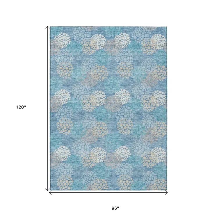 8' X 10' Sky Blue Gray And Ivory Polka Dot Washable Indoor Outdoor Area Rug