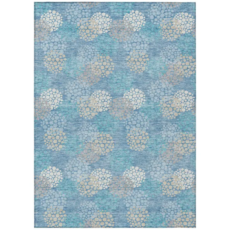 8' X 10' Sky Blue Gray And Ivory Polka Dot Washable Indoor Outdoor Area Rug