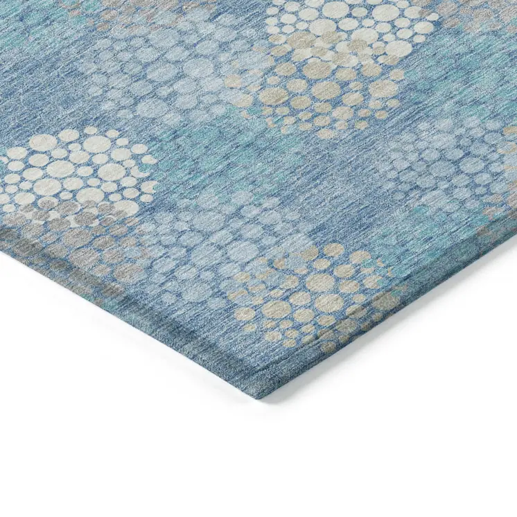 8' X 10' Sky Blue Gray And Ivory Polka Dot Washable Indoor Outdoor Area Rug