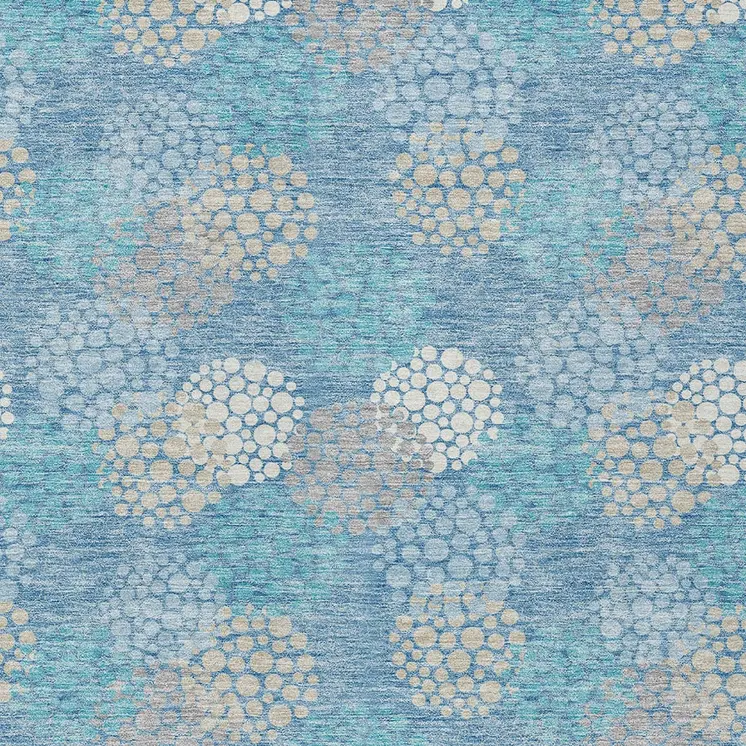 9' X 12' Sky Blue Gray And Ivory Polka Dot Washable Indoor Outdoor Area Rug