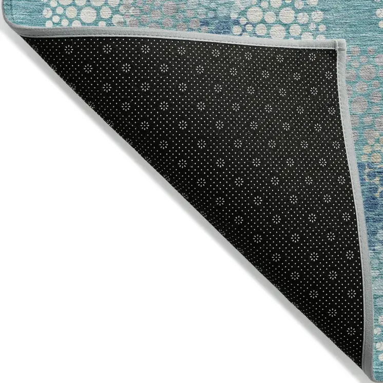 8' X 10' Teal Blue Gray And Ivory Polka Dot Washable Indoor Outdoor Area Rug