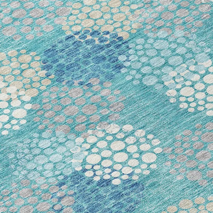 8' X 10' Teal Blue Gray And Ivory Polka Dot Washable Indoor Outdoor Area Rug