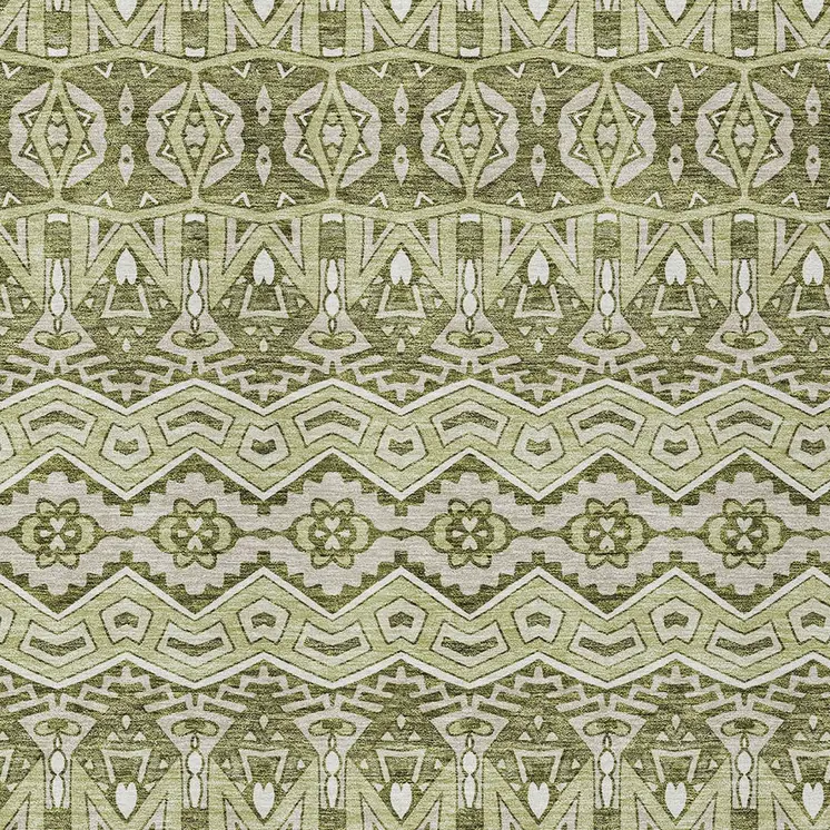 3' X 5' Artichoke Green Gray And Ivory Moroccan Washable Indoor Outdoor Area Rug