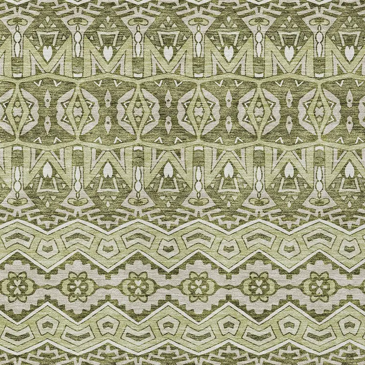 9' X 12' Artichoke Green Gray And Ivory Moroccan Washable Indoor Outdoor Area Rug