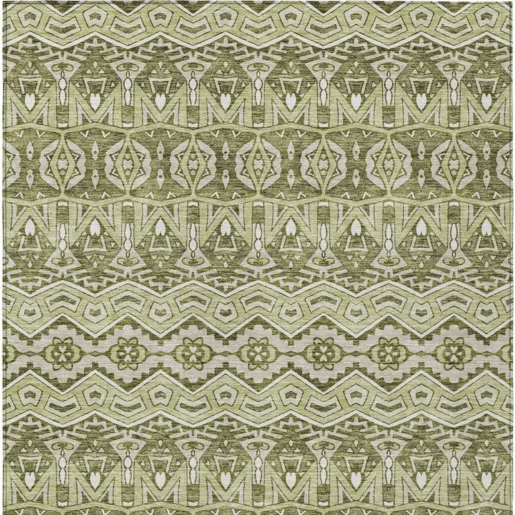 10' X 14' Artichoke Green Gray And Ivory Moroccan Washable Indoor Outdoor Area Rug
