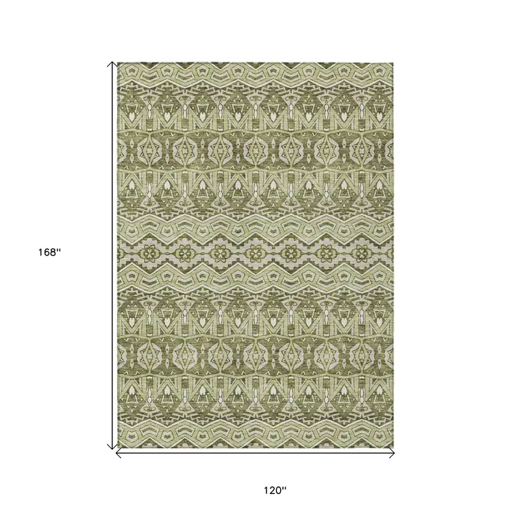 10' X 14' Artichoke Green Gray And Ivory Moroccan Washable Indoor Outdoor Area Rug