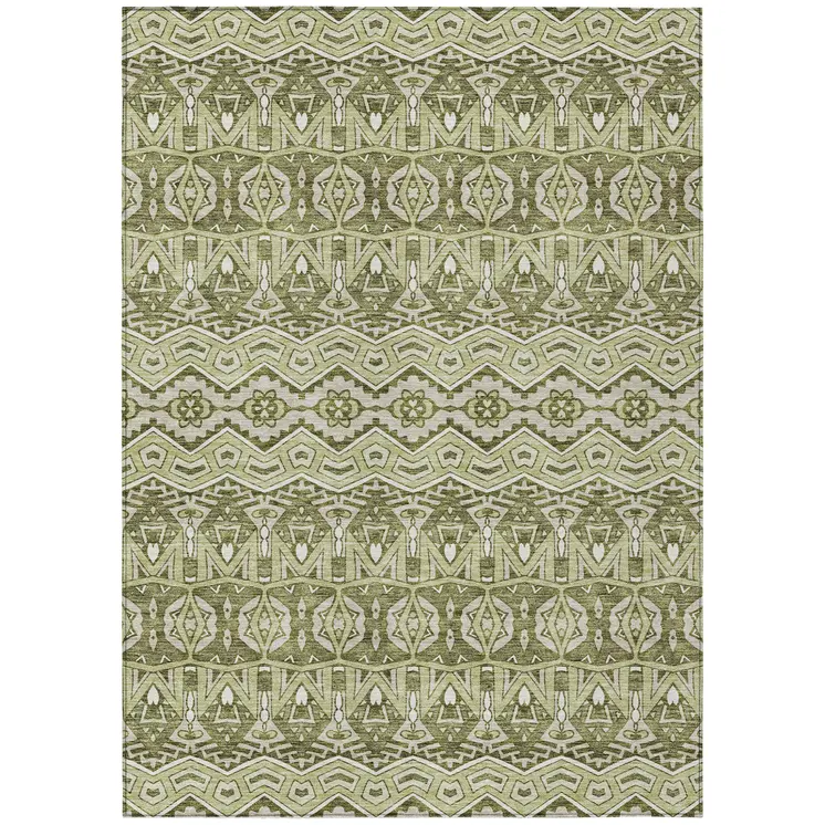 10' X 14' Artichoke Green Gray And Ivory Moroccan Washable Indoor Outdoor Area Rug