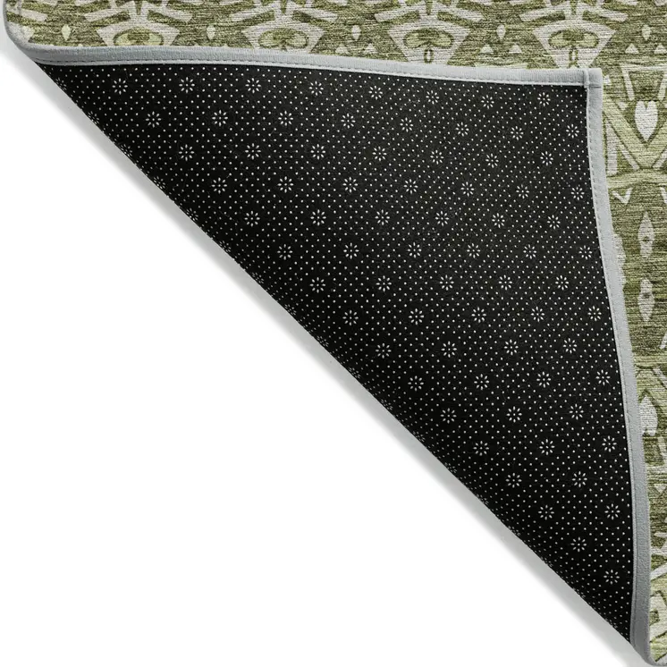 10' X 14' Artichoke Green Gray And Ivory Moroccan Washable Indoor Outdoor Area Rug