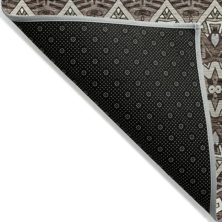 3' X 5' Brown Green And Ivory Moroccan Washable Indoor Outdoor Area Rug